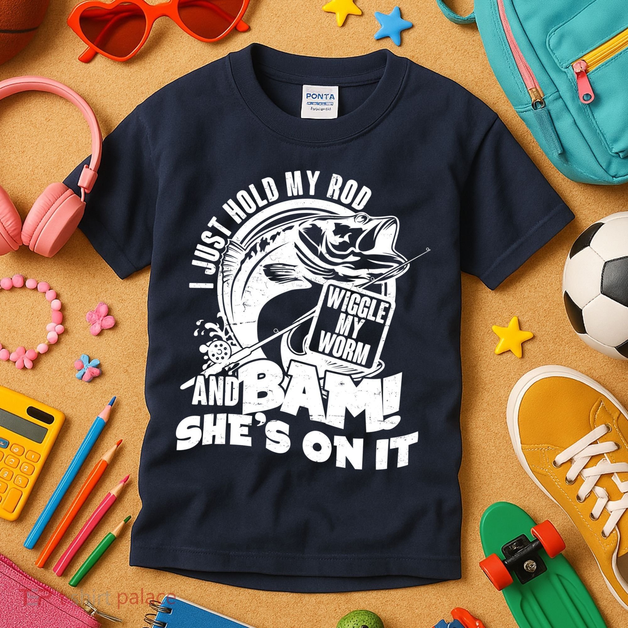 Fishing I Just Hold My Rod And Wiggle My Worm Kids T-Shirt