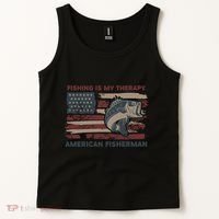 Fishing Is My Therapy American Fisherman Tank Top thumb 2