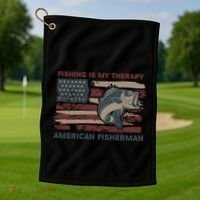 Fishing Is My Therapy American Fisherman Golf Towel thumb 1