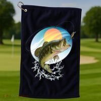 Fishing Leaping Bass  Golf Towel thumb 1