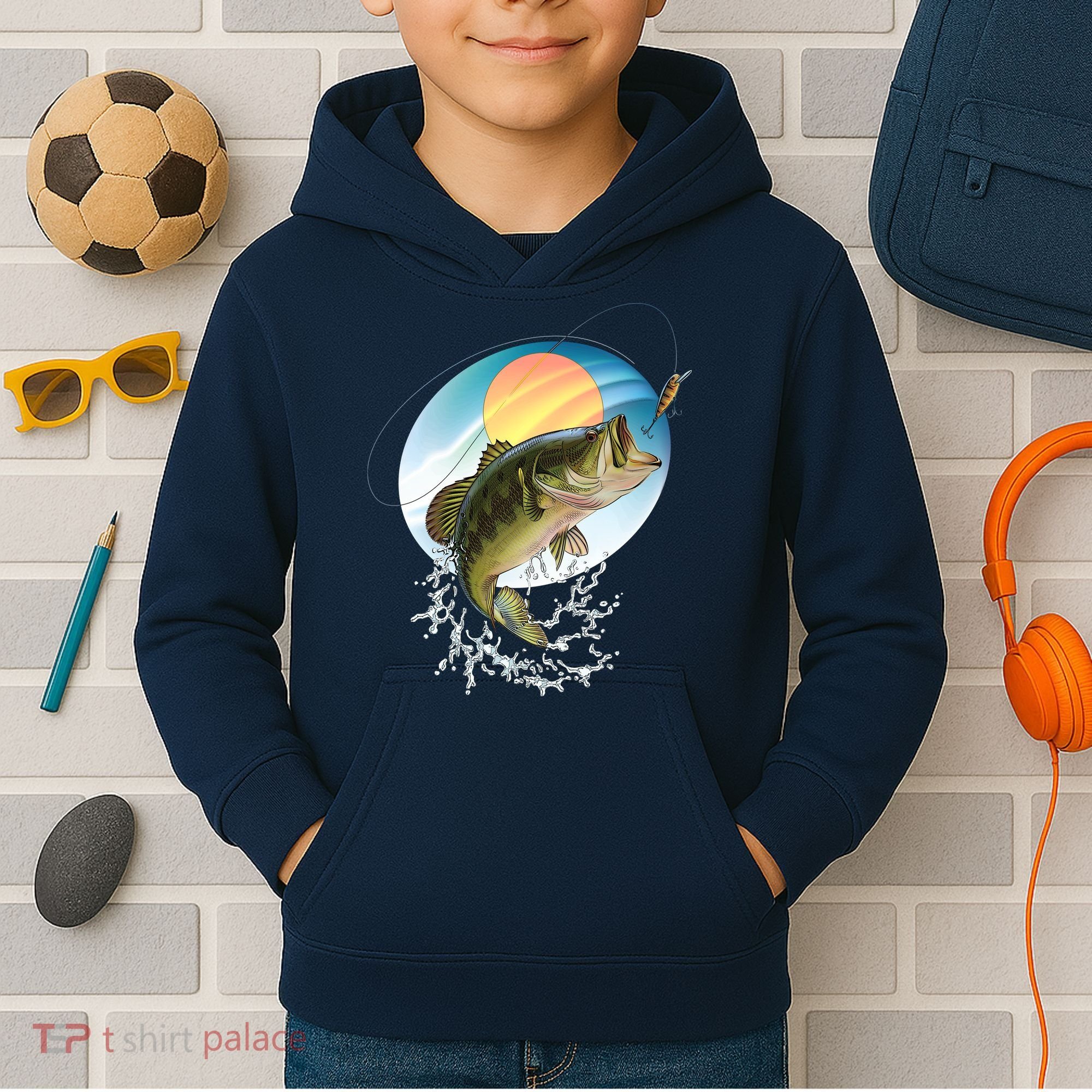Fishing Leaping Bass  Kids Hoodie