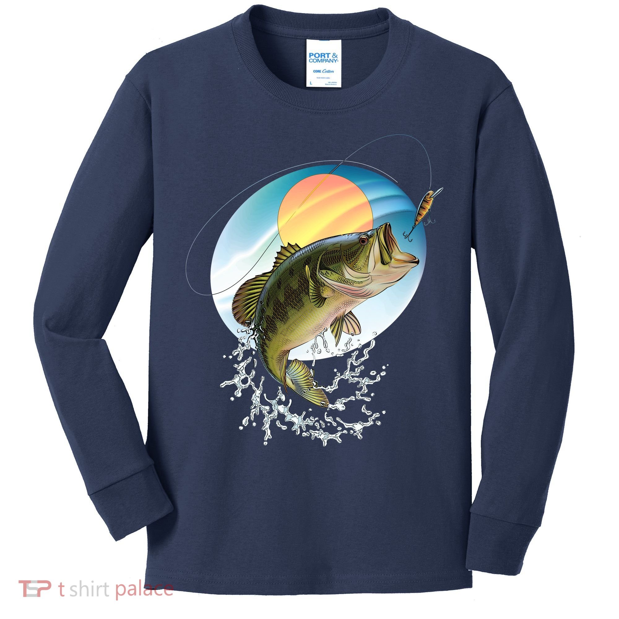 Fishing Leaping Bass  Kids Long Sleeve Shirt