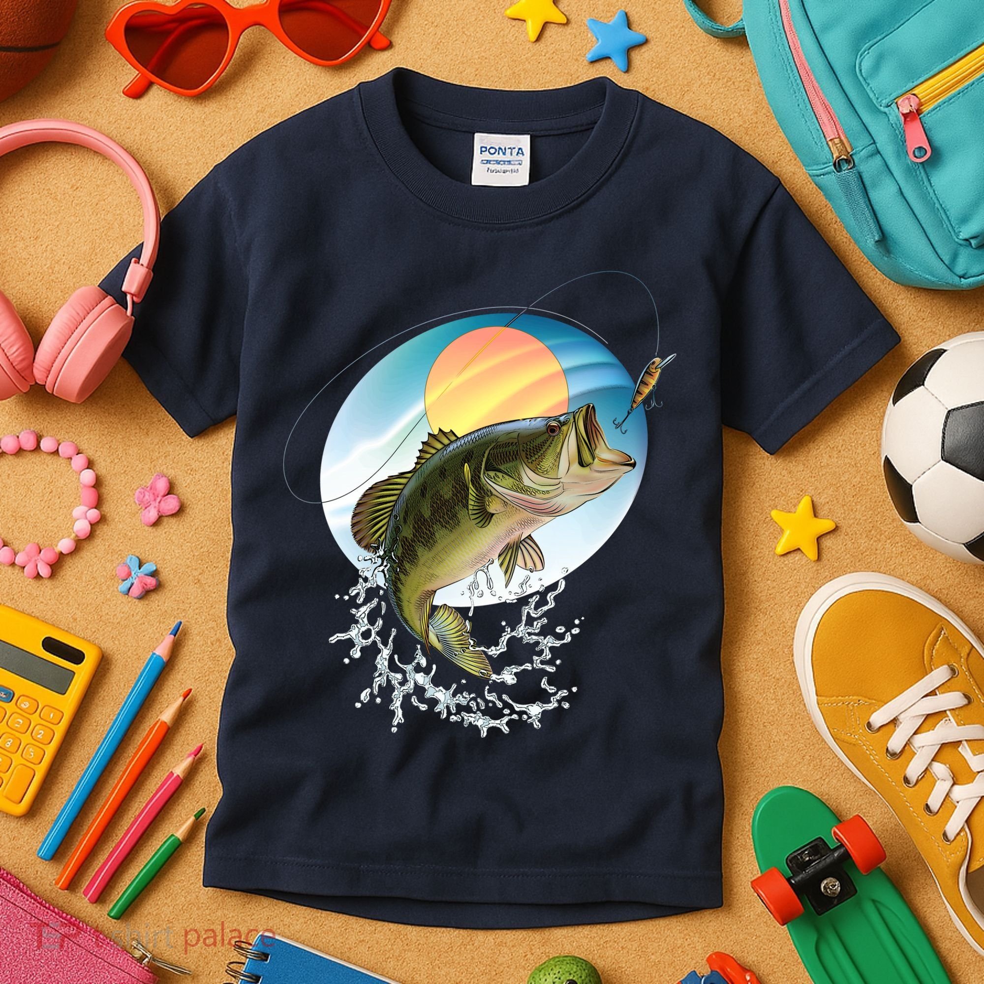 Fishing Leaping Bass  Kids T-Shirt