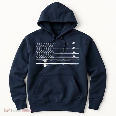 Fishing Pole Hooks USA American Flag Hoodie