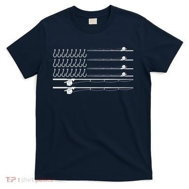 Fishing Pole Hooks USA American Flag T-Shirt