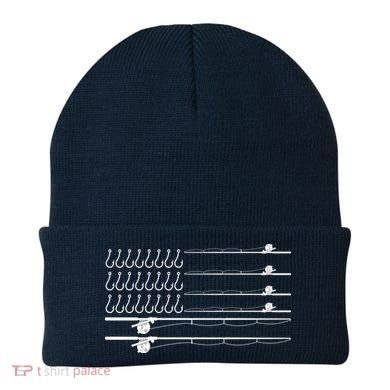 Fishing Pole Hooks USA American Flag Beanie