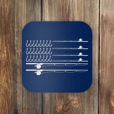 Fishing Pole Hooks USA American Flag Coaster