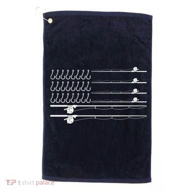 Fishing Pole Hooks USA American Flag Golf Towel