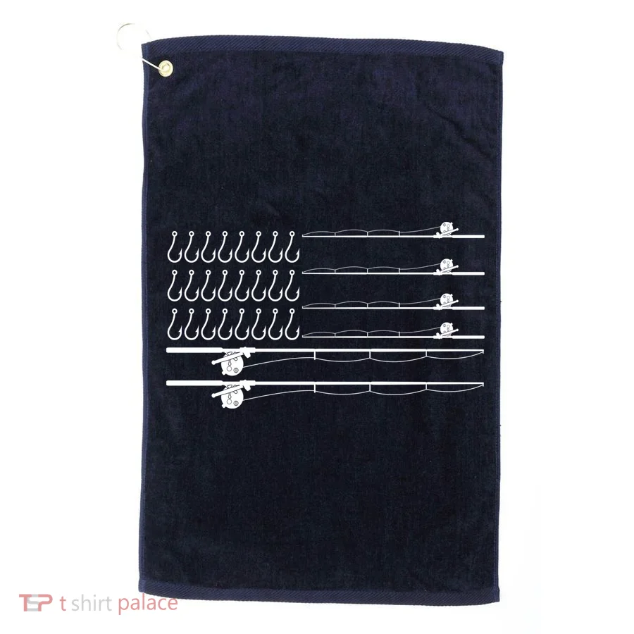 Fishing Pole Hooks USA American Flag Golf Towel