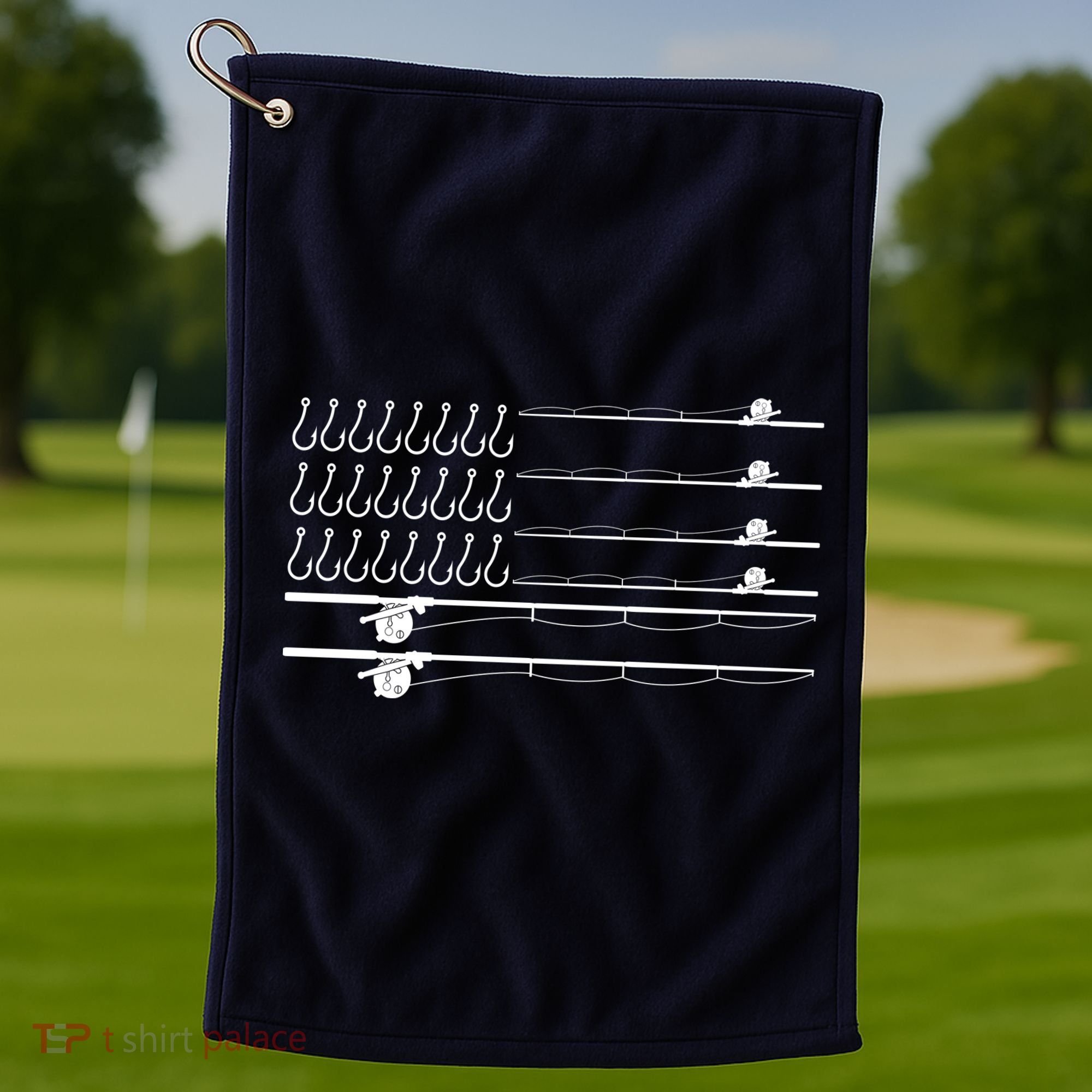 Fishing Pole Hooks USA American Flag Golf Towel