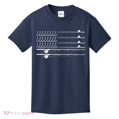 Fishing Pole Hooks USA American Flag Kids T-Shirt