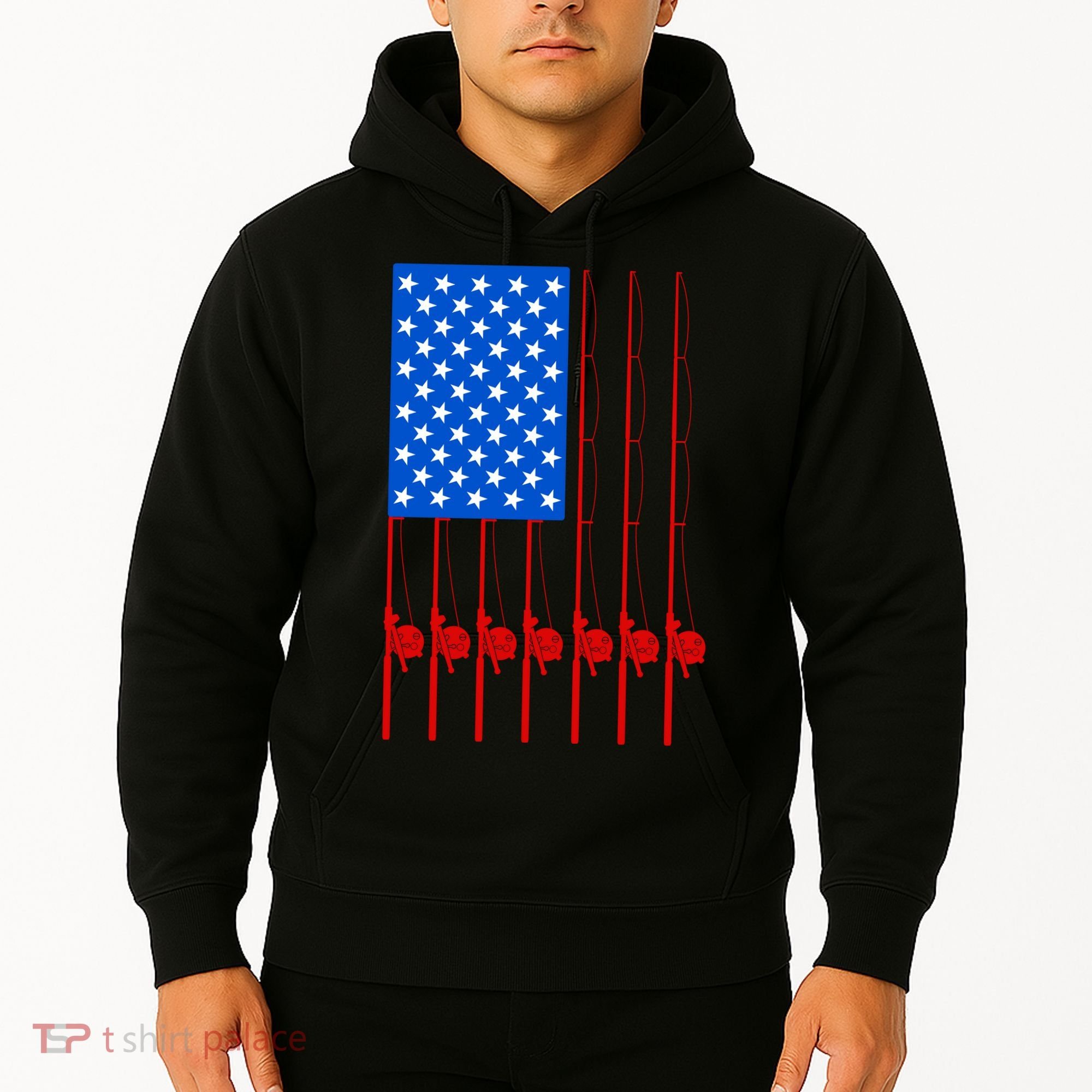 Fishing Poles USA American Flag Hoodie