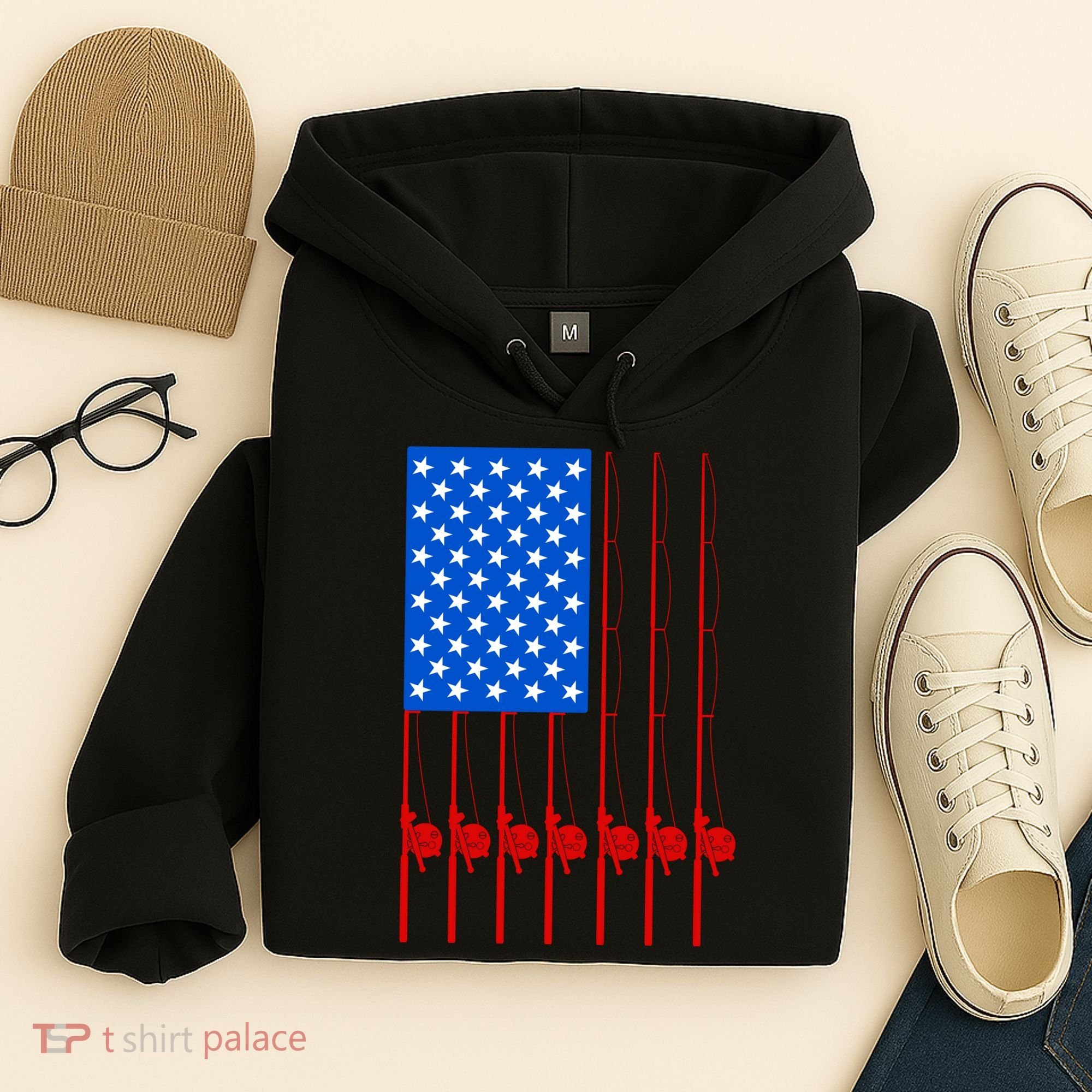 Fishing Poles USA American Flag Hoodie