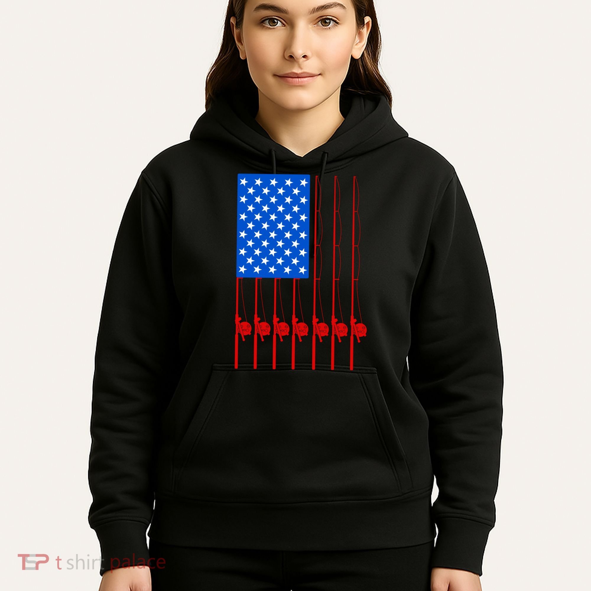 Fishing Poles USA American Flag Hoodie