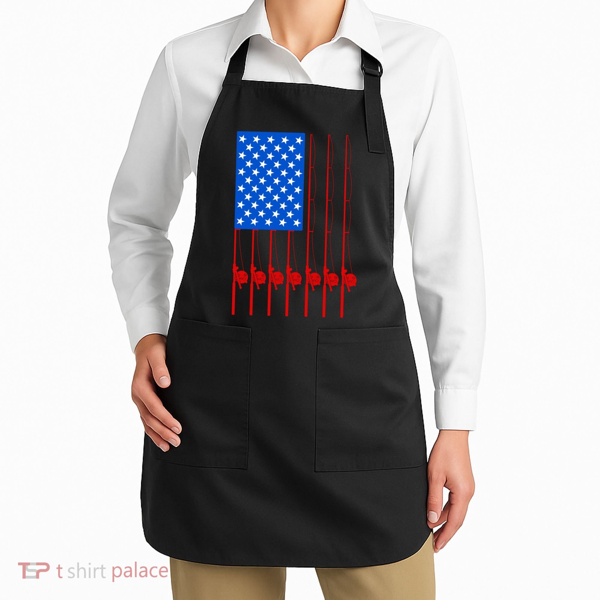 Fishing Poles USA American Flag Apron