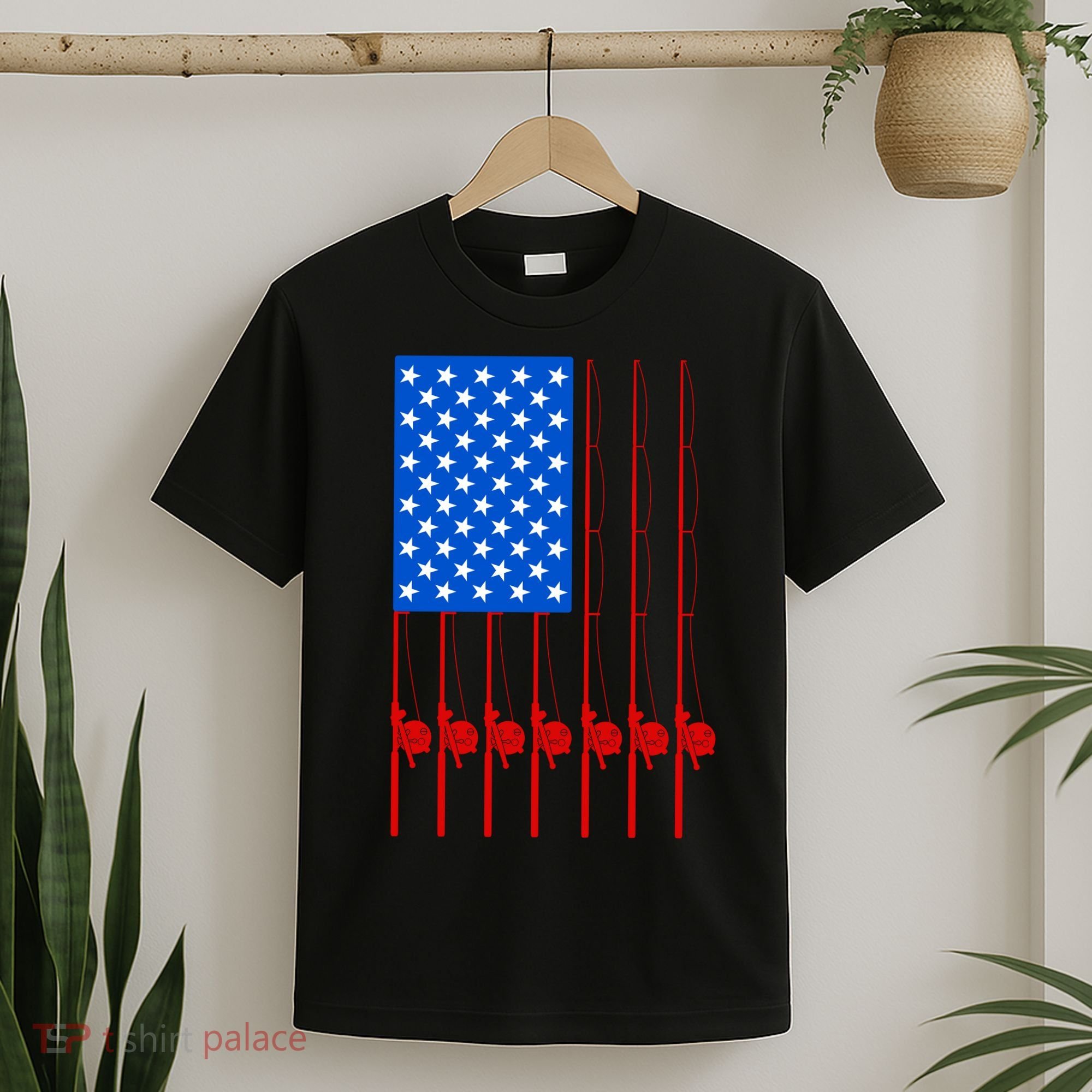 Fishing Poles USA American Flag T-Shirt