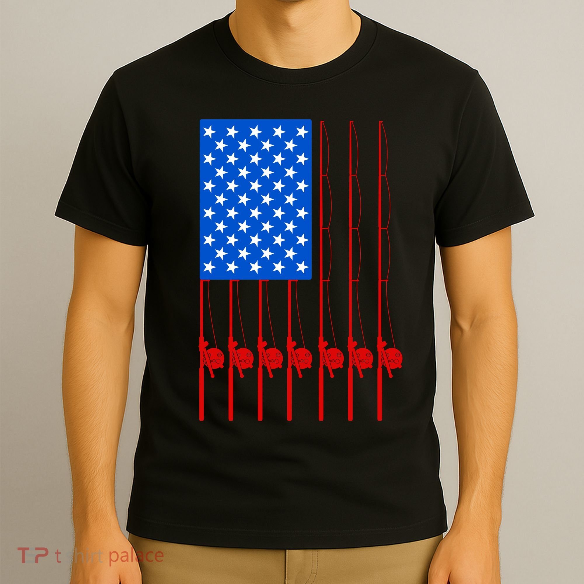 Fishing Poles USA American Flag T-Shirt