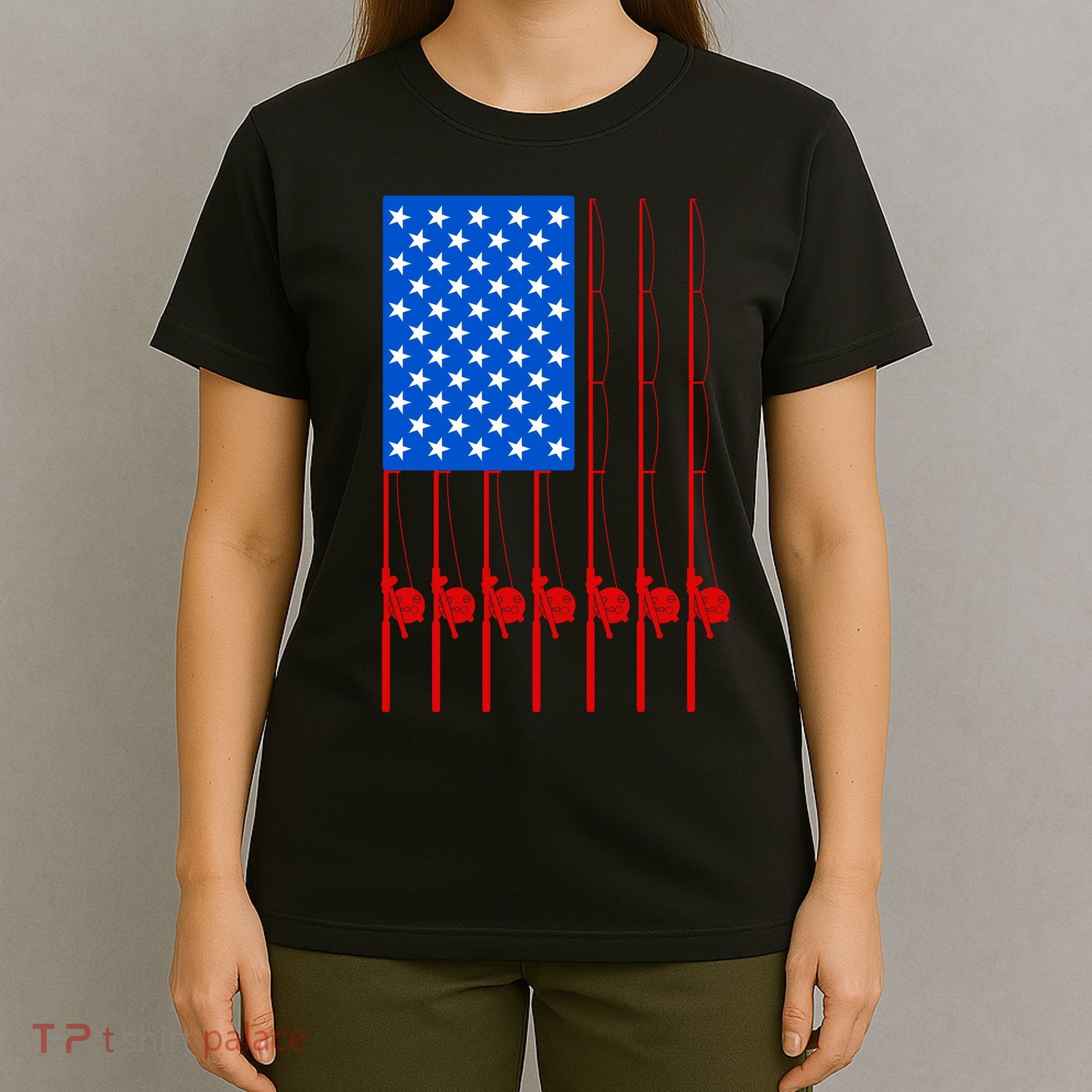 Fishing Poles USA American Flag T-Shirt