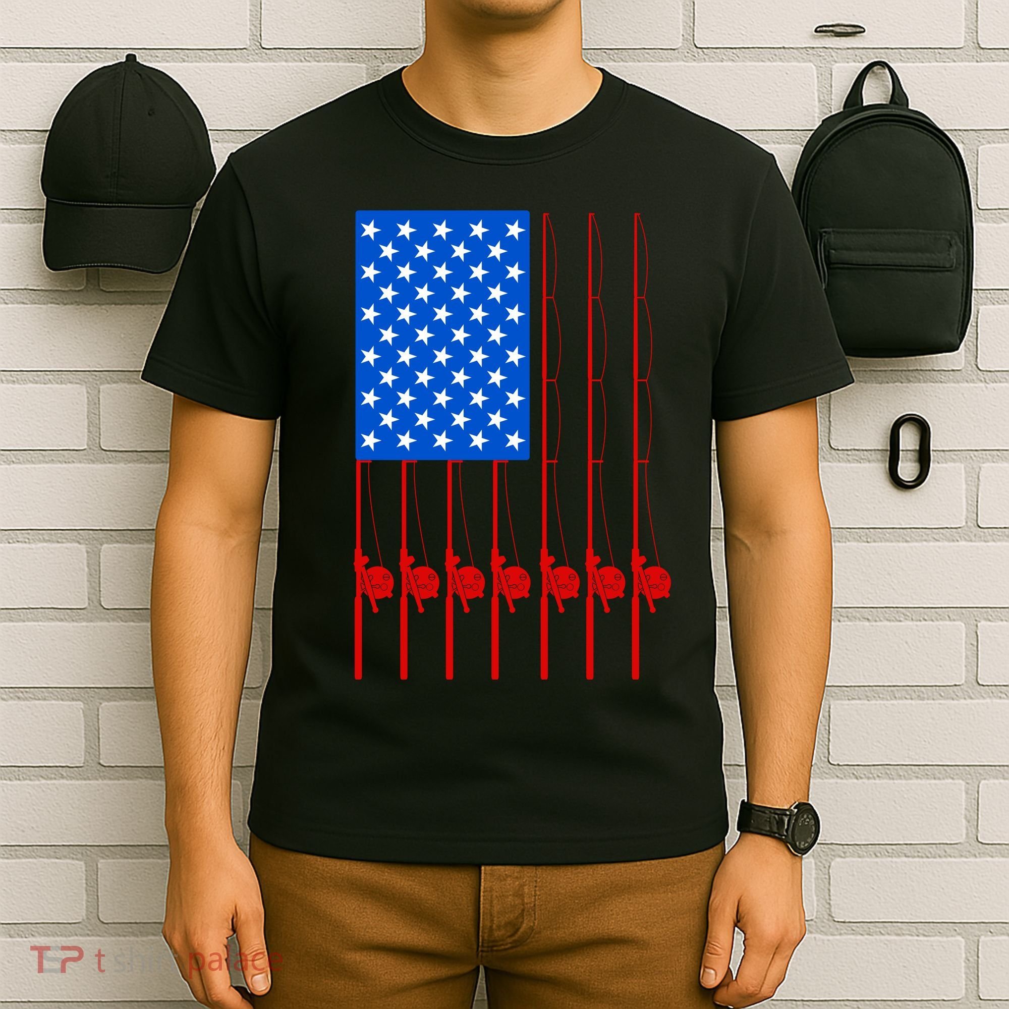 Fishing Poles USA American Flag T-Shirt