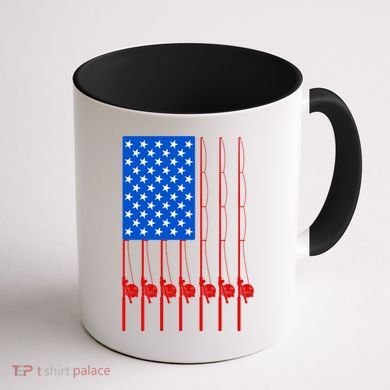 Fishing Poles USA American Flag Coffee Mug back