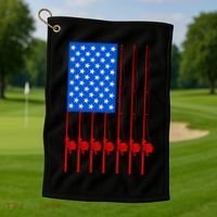 Fishing Poles USA American Flag Golf Towel thumb 1