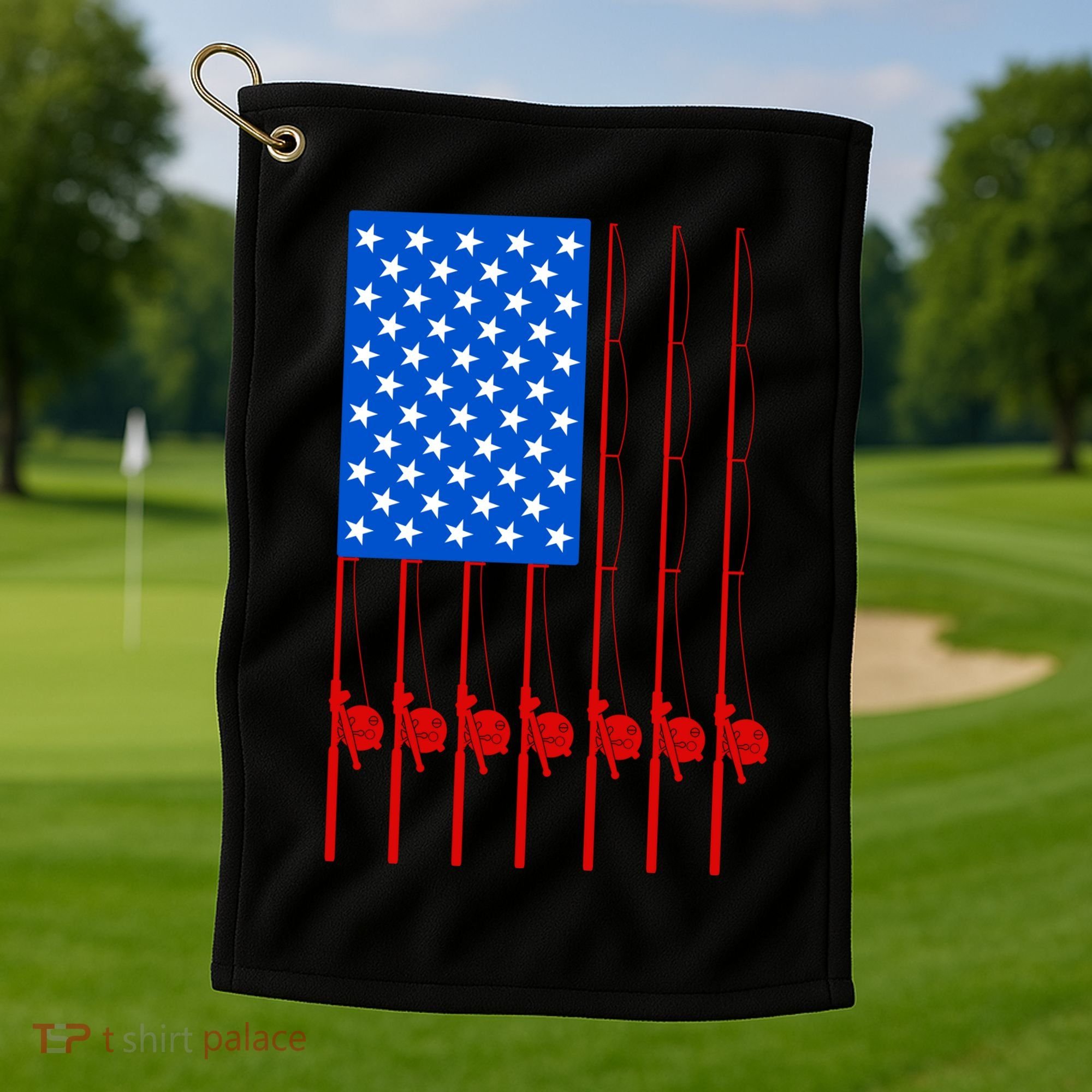 Fishing Poles USA American Flag Golf Towel
