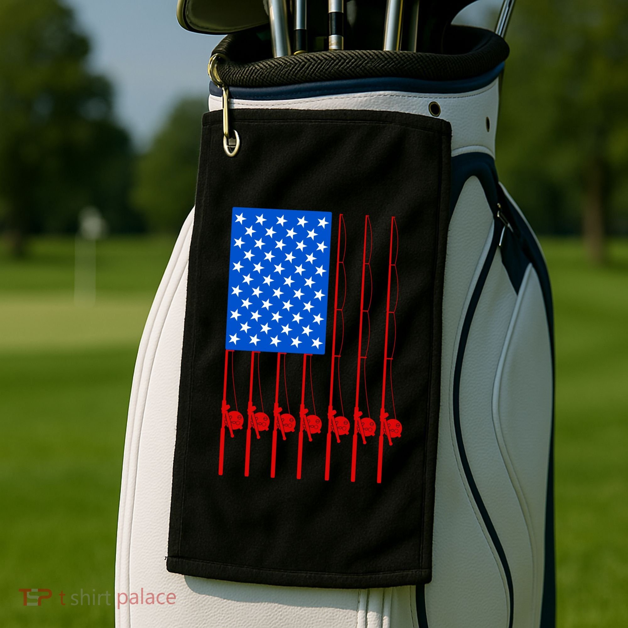 Fishing Poles USA American Flag Golf Towel