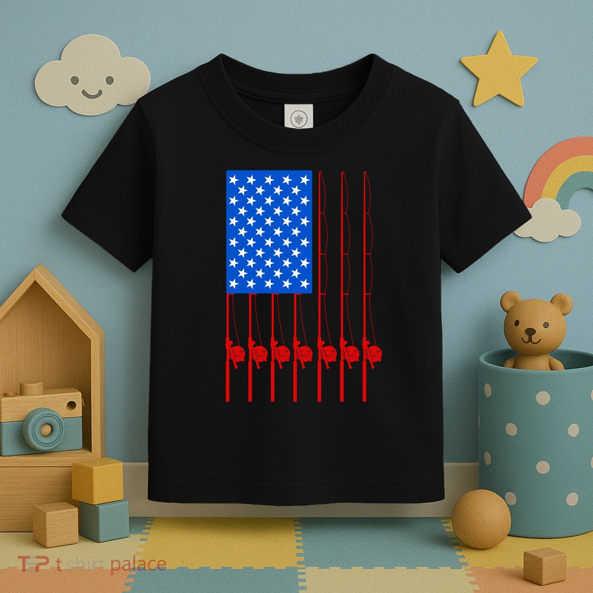 Fishing Poles USA American Flag Toddler T-Shirt