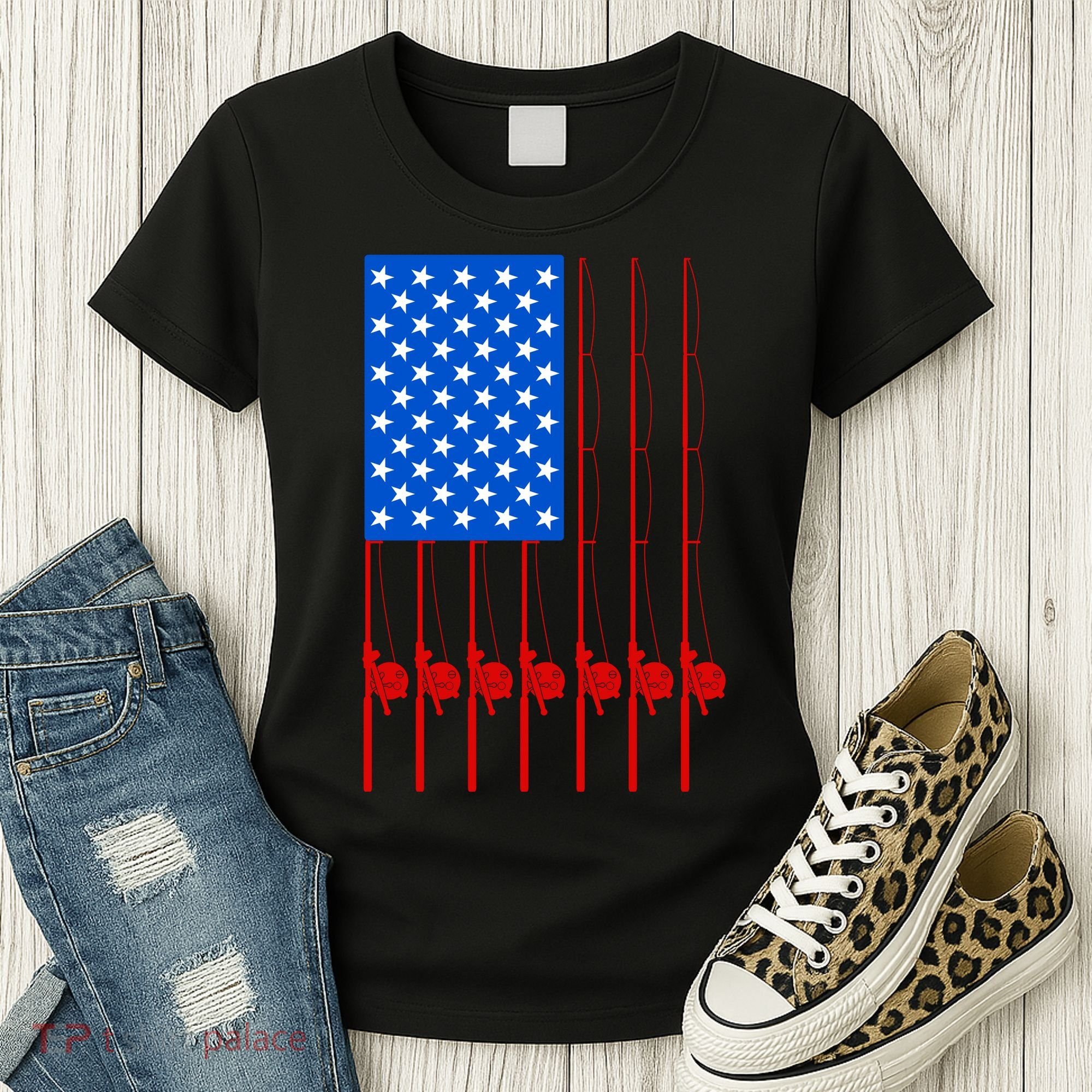 Fishing Poles USA American Flag Women's T-Shirt