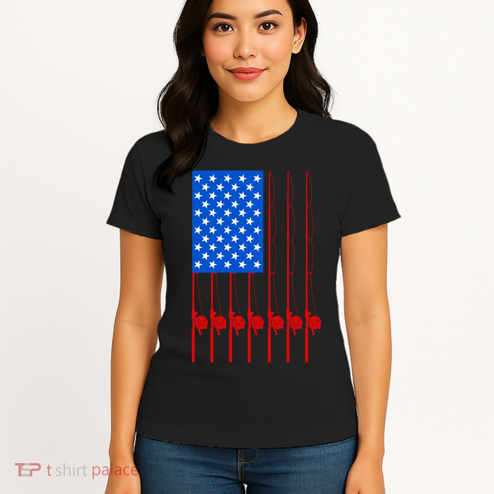 Fishing Poles USA American Flag Women's T-Shirt