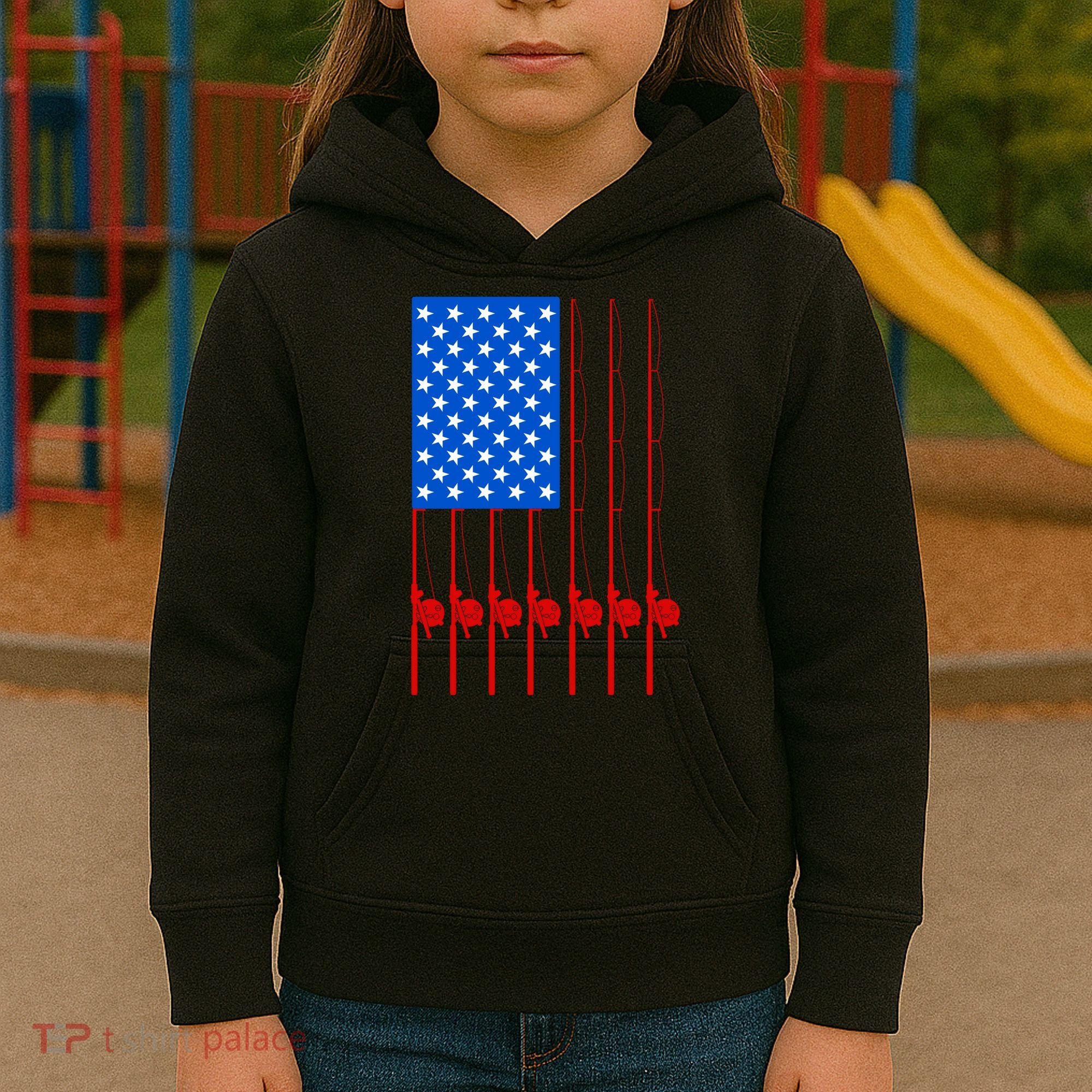 Fishing Poles USA American Flag Kids Hoodie
