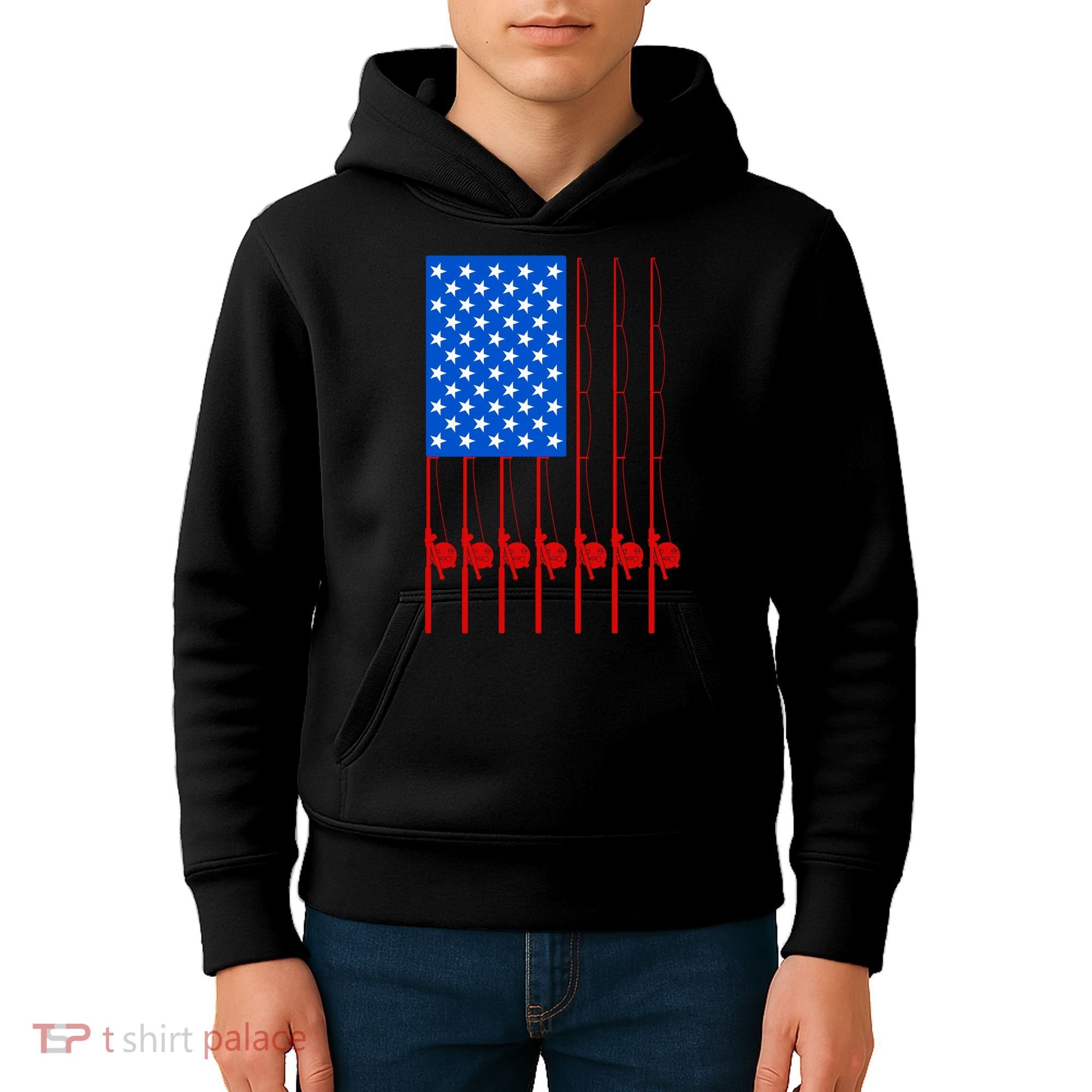 Fishing Poles USA American Flag Kids Hoodie