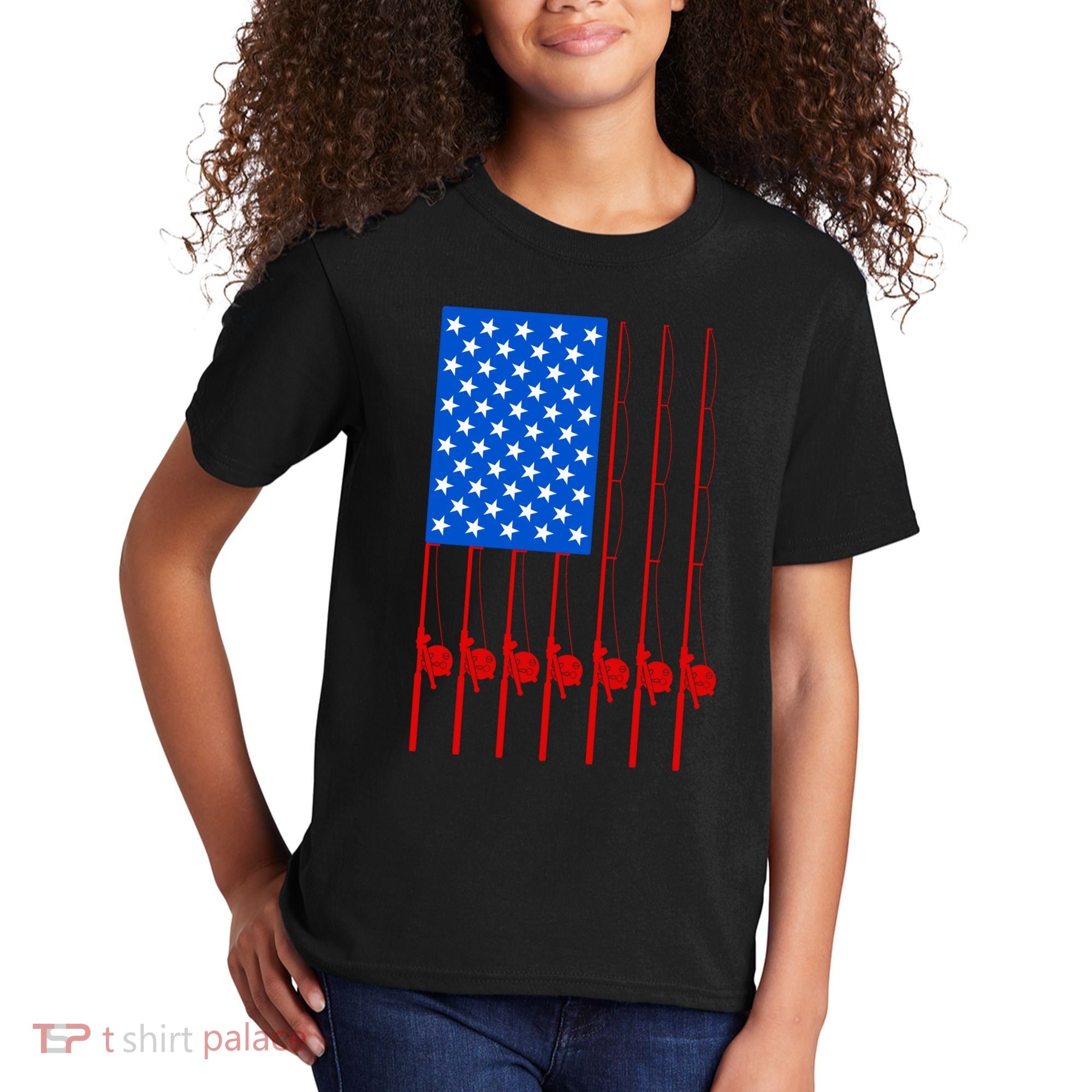 Fishing Poles USA American Flag Kids T-Shirt