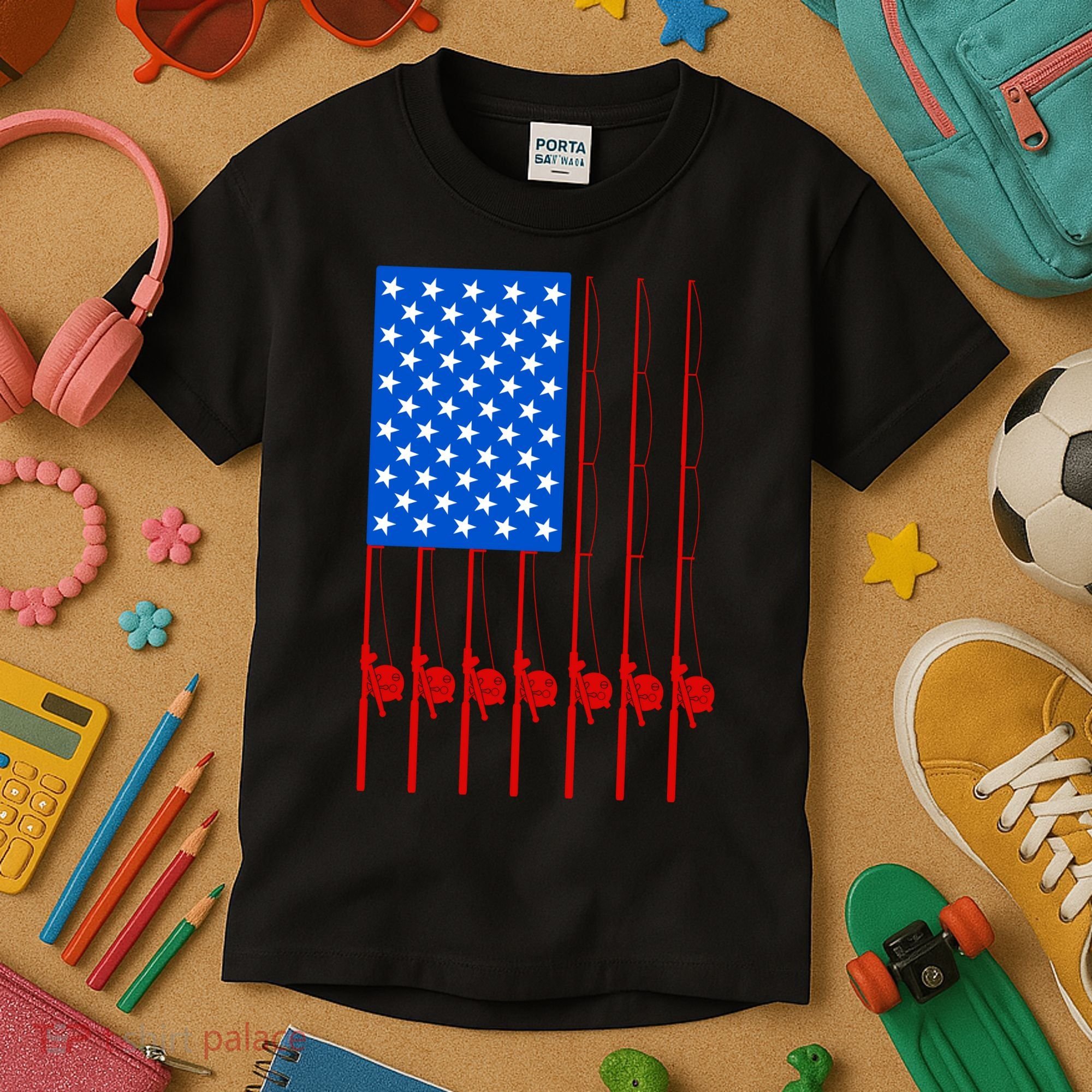 Fishing Poles USA American Flag Kids T-Shirt