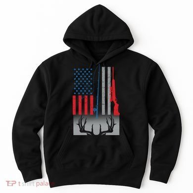 Fishing Rod Hunting Rifle American Flag Hoodie