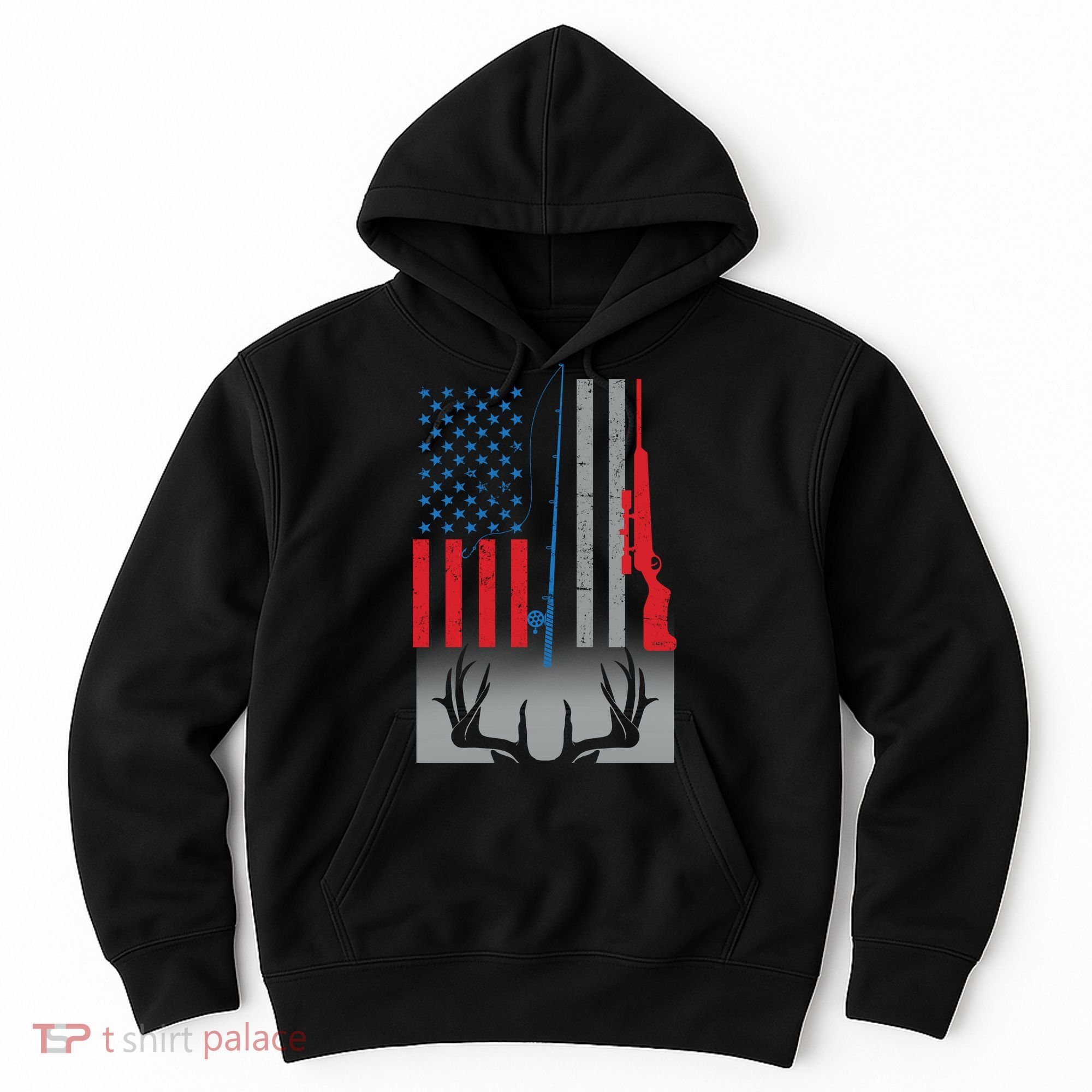 Fishing Rod Hunting Rifle American Flag Hoodie