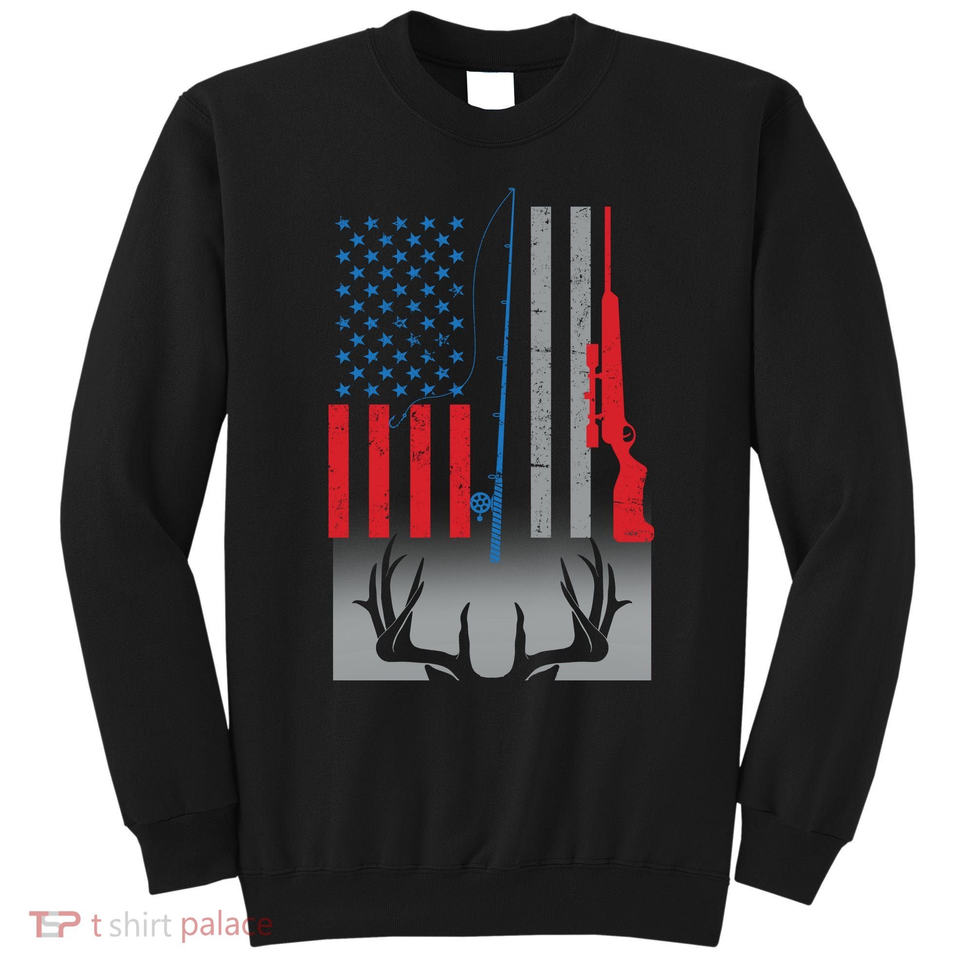 Fishing Rod Hunting Rifle American Flag Sweatshirt