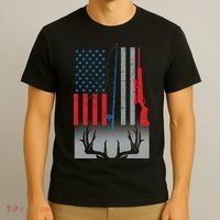 Fishing Rod Hunting Rifle American Flag T-Shirt thumb 3