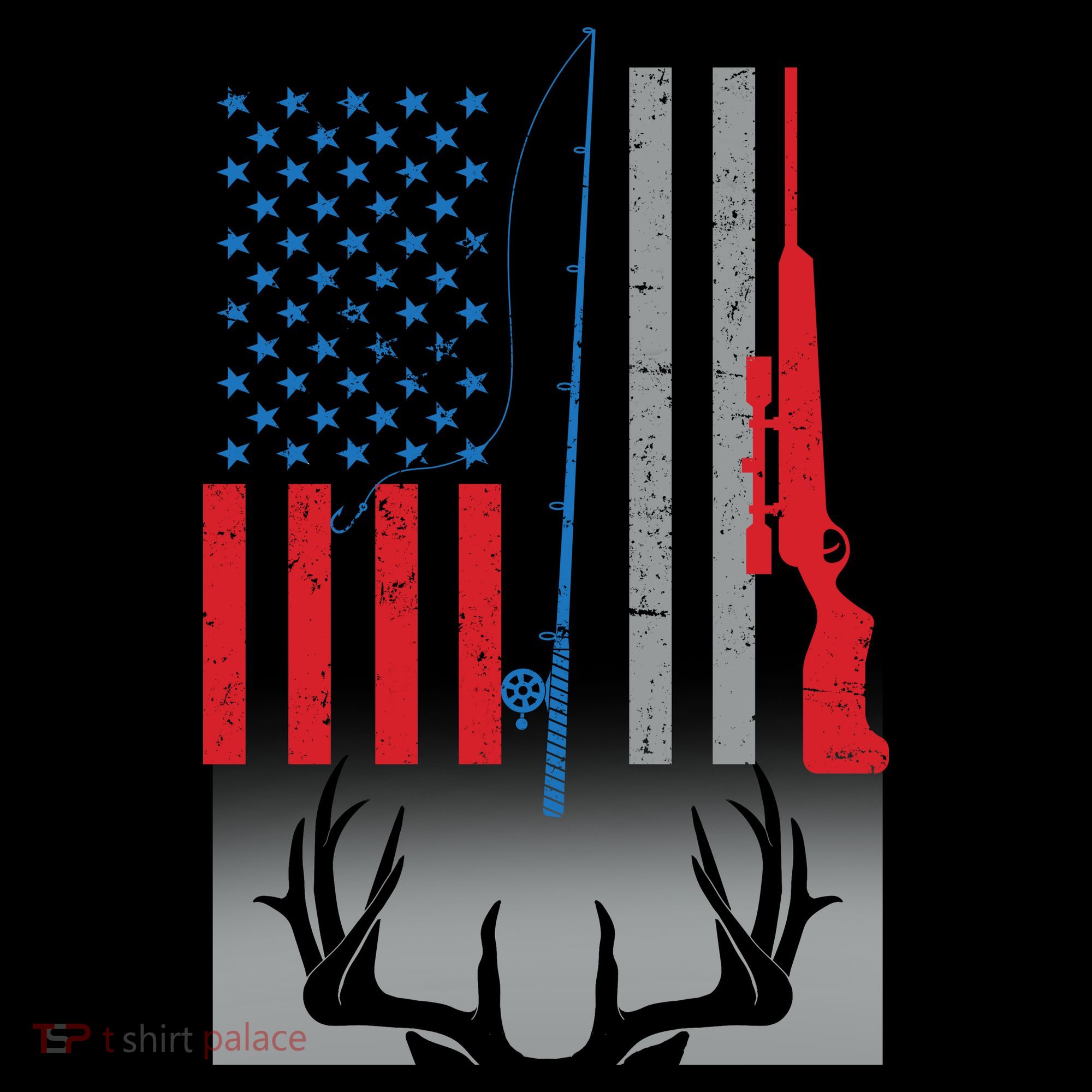 Fishing Rod Hunting Rifle American Flag T-Shirt