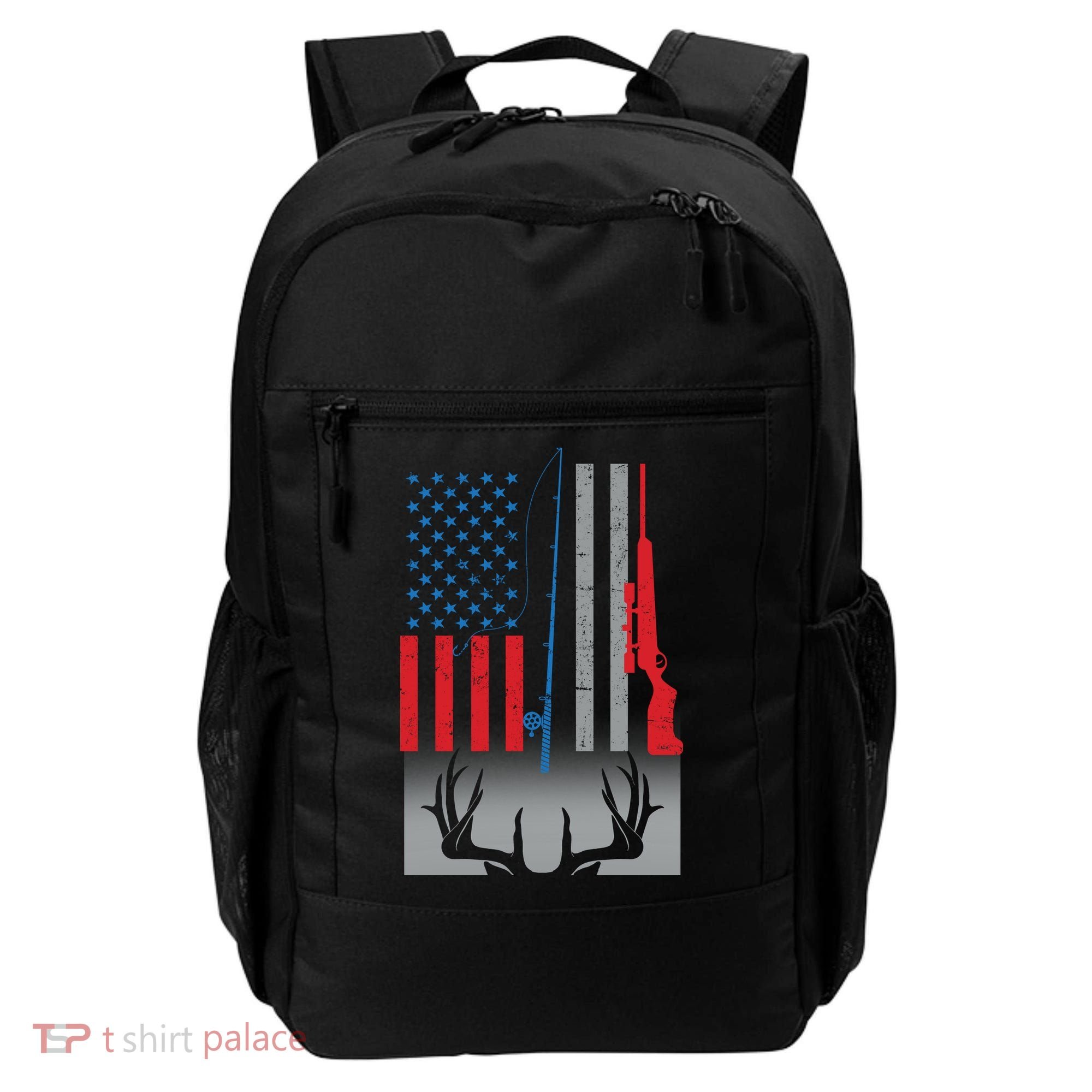 Fishing Rod Hunting Rifle American Flag Backpack
