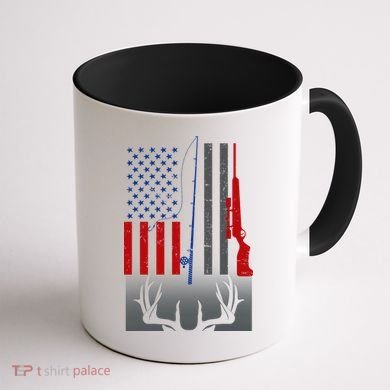 Fishing Rod Hunting Rifle American Flag Coffee Mug back