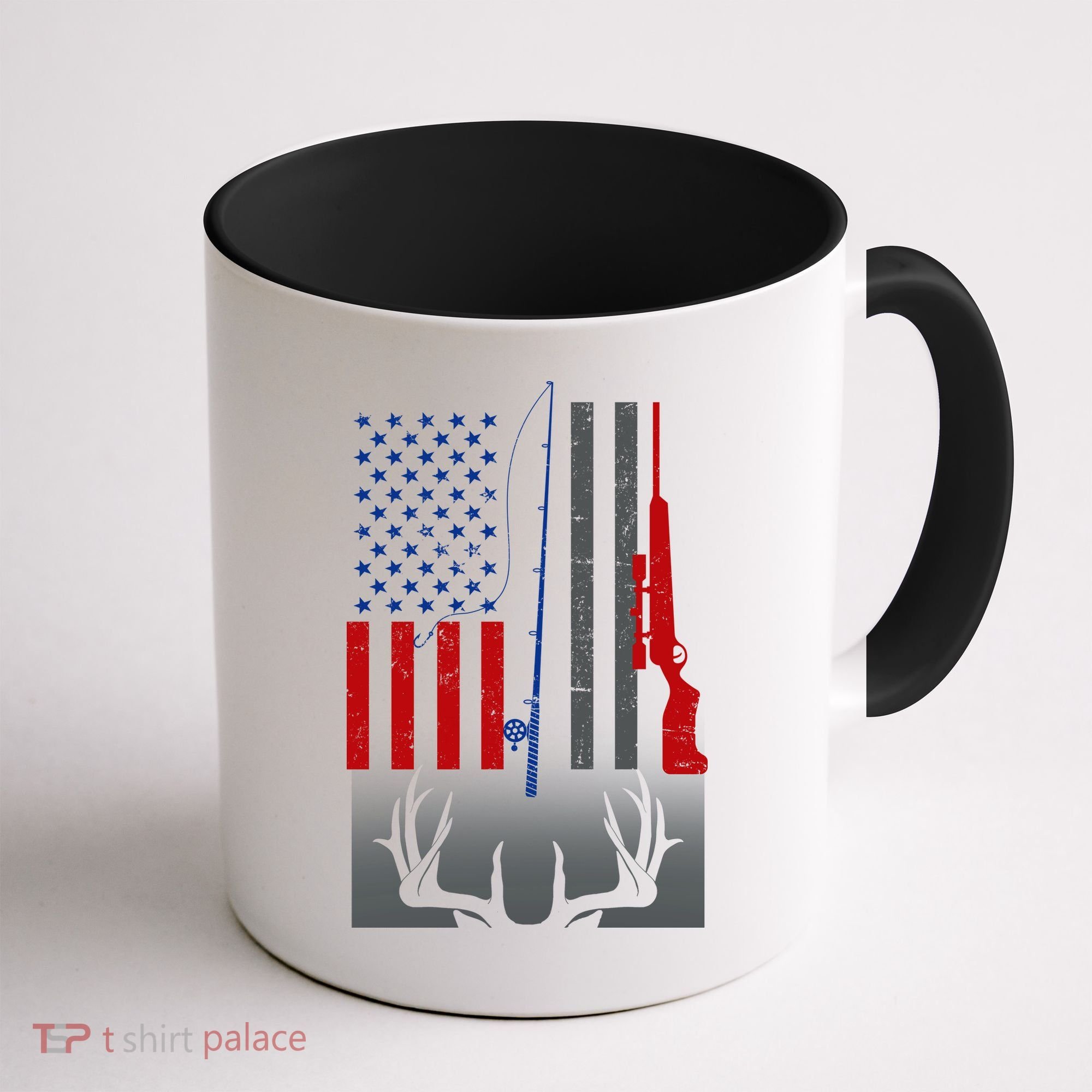 Fishing Rod Hunting Rifle American Flag Coffee Mug