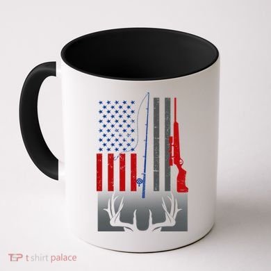 Fishing Rod Hunting Rifle American Flag Coffee Mug