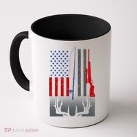 Fishing Rod Hunting Rifle American Flag Coffee Mug thumb 0