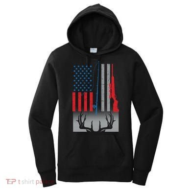 Fishing Rod Hunting Rifle American Flag Women's Hoodie