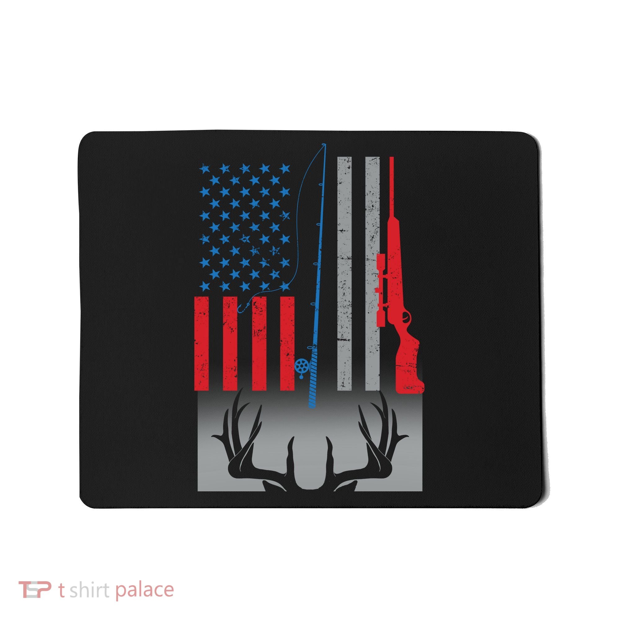 Fishing Rod Hunting Rifle American Flag Mousepad