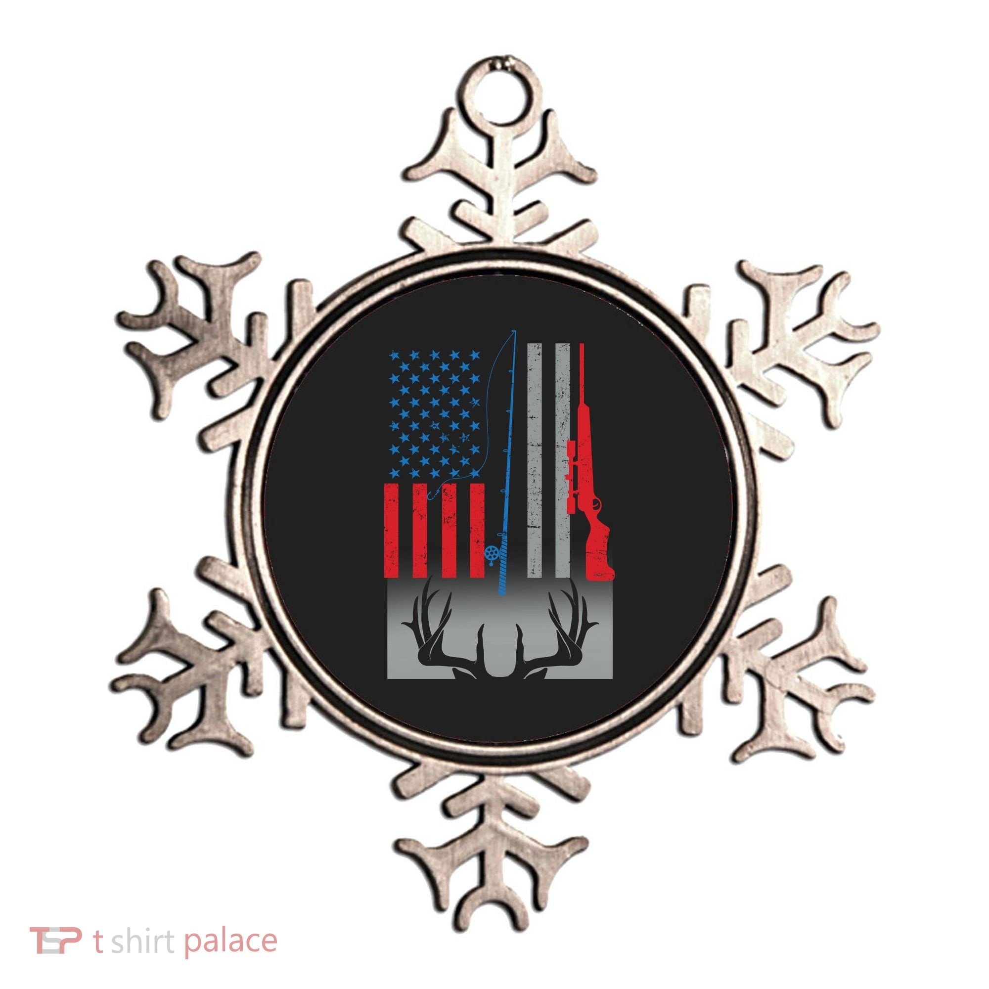 Fishing Rod Hunting Rifle American Flag Ornament
