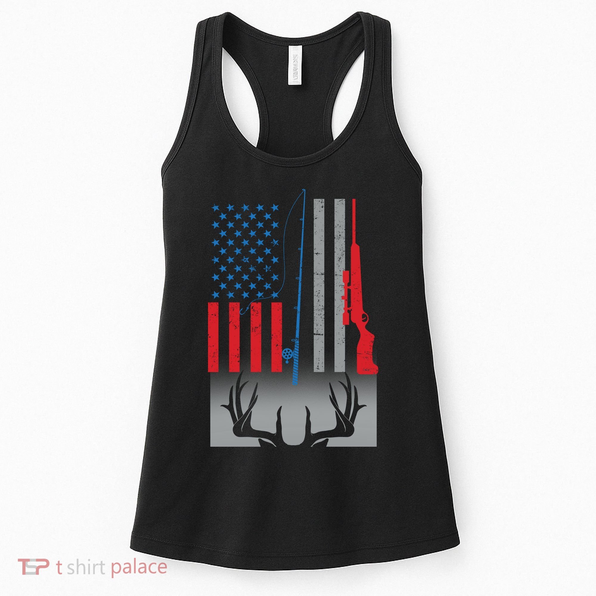 Fishing Rod Hunting Rifle American Flag Women's Tank Top