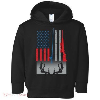 Fishing Rod Hunting Rifle American Flag Toddler Hoodie