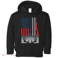 Fishing Rod Hunting Rifle American Flag Toddler Hoodie thumb 0